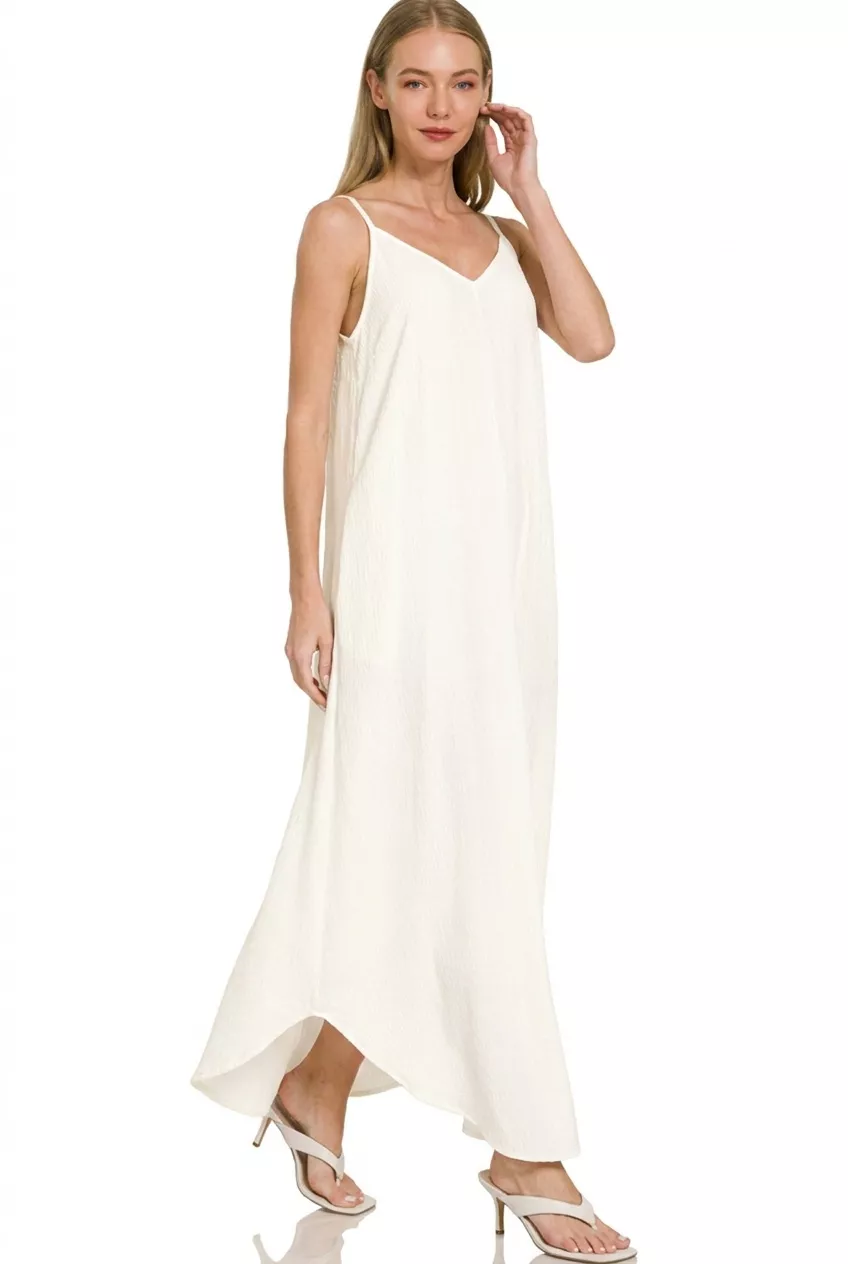 Woven Crinkle Cami Maxi Dress with Side Pockets, image 2