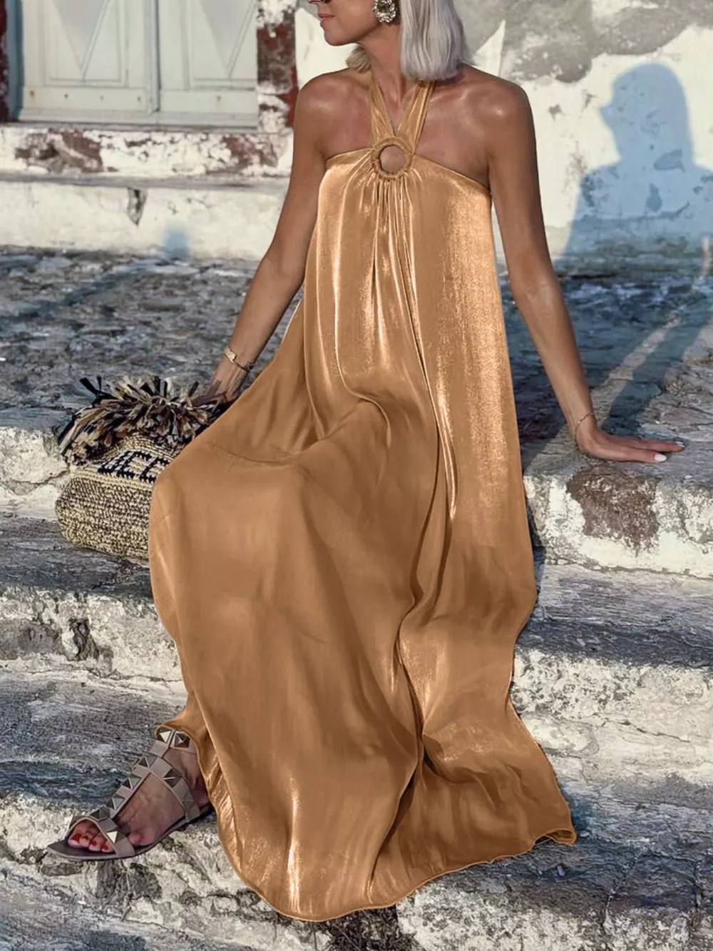Halter Neck Maxi Dress with O-Ring Detail, image 3