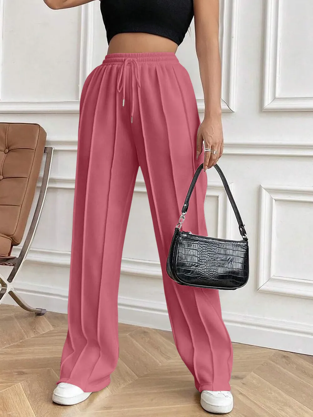 Drawstring Elastic Waist Pants with Pockets, image 13