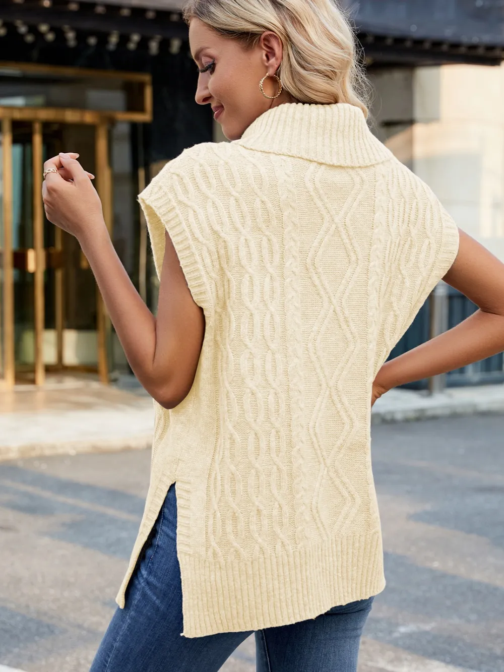 Side Slit Turtleneck Sweater Vest, image 6