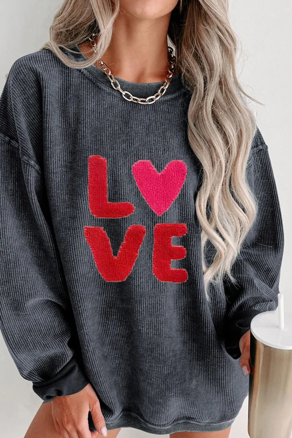 Valentine’s Day LOVE Round Neck Long Sleeve Sweatshirt, image 10