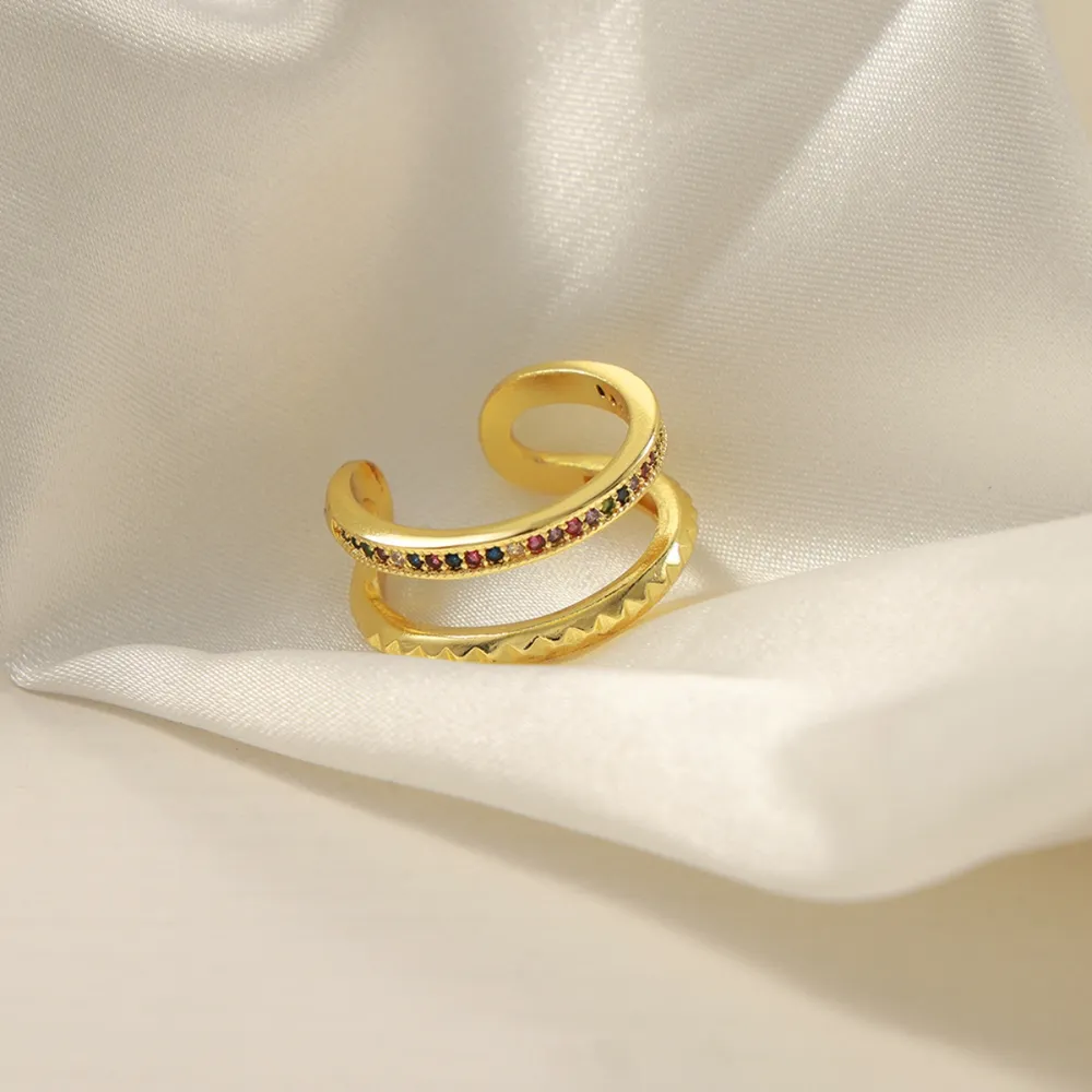 Gold-Plated Czech Diamond Double-Layered Ring, image 3