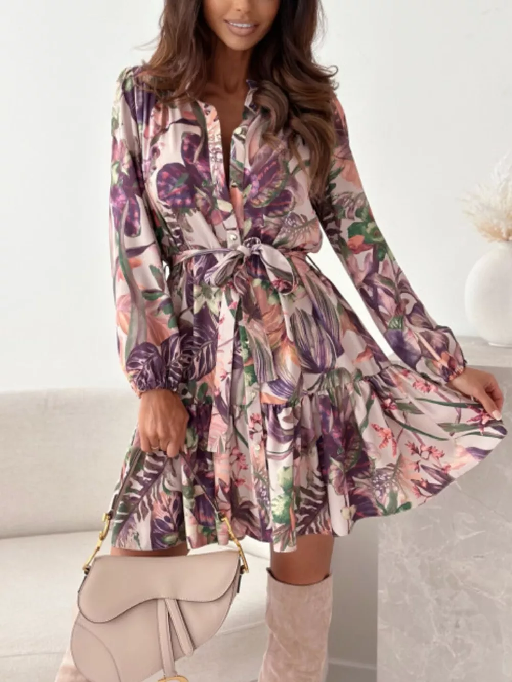 Floral Print Tie Waist Mini Dress, image 10