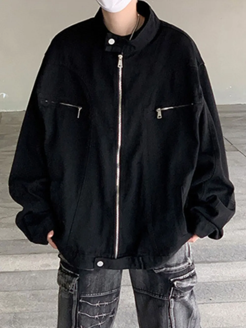 Men's Plus Size Zip Up Oversized Denim Jacket, image 2