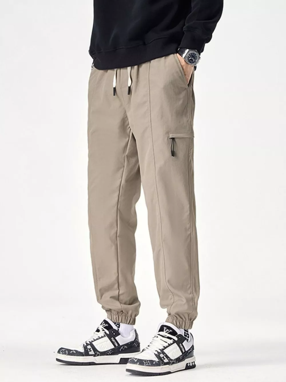 Men's Plus Size Drawstring Wide Leg Joggers, image 5