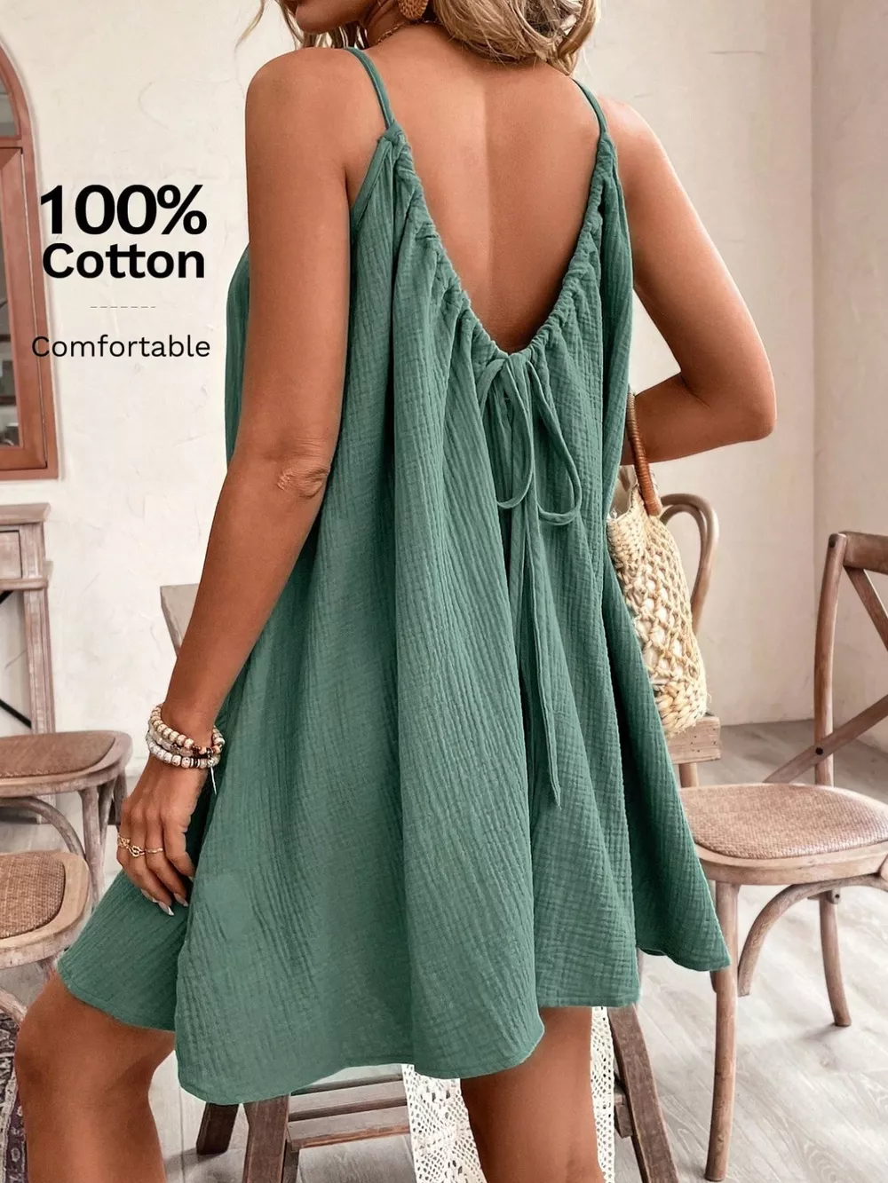 Casual Loose Spaghetti Strap Mini Dress, image 10