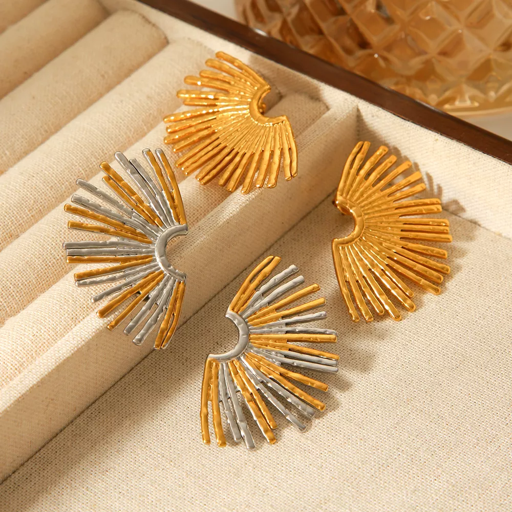 Stainless Steel Fan-Shaped Earrings, image 2