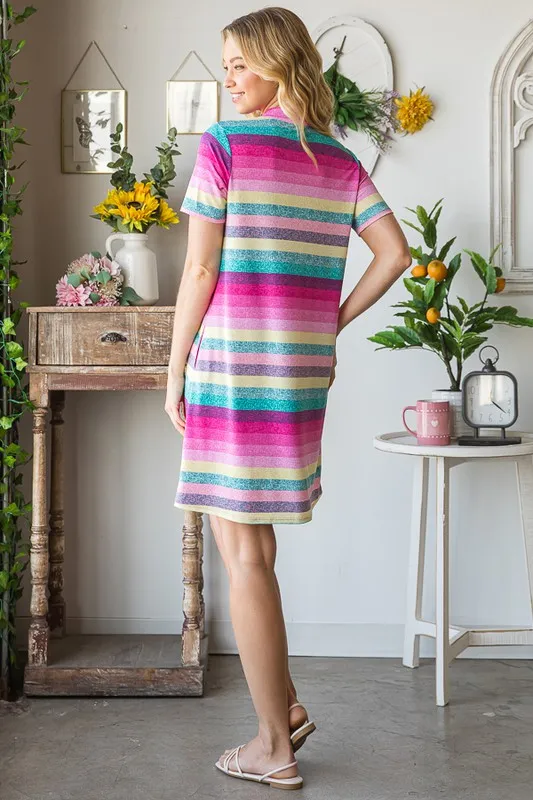 Full Size Striped Short Sleeve Mini Tee Dress Plus Size, image 2