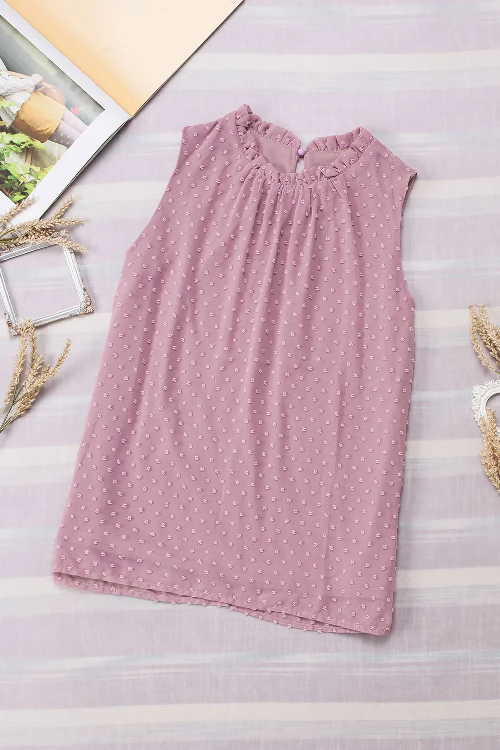 Frill Swiss Dot Round Neck Tank, image 9