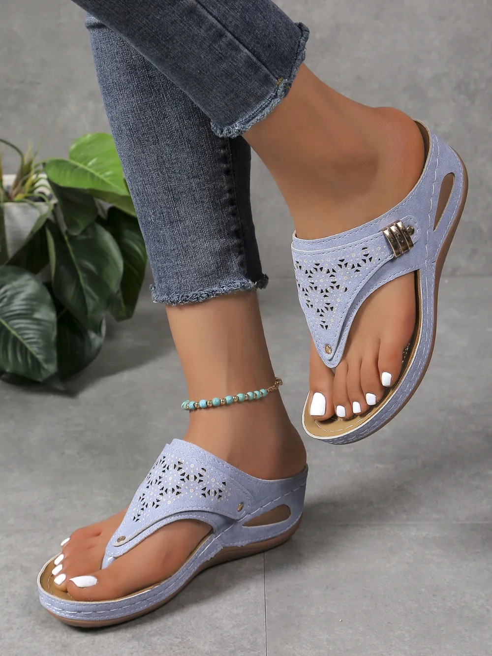 Cutout Toe Post PVC Sandals, image 8