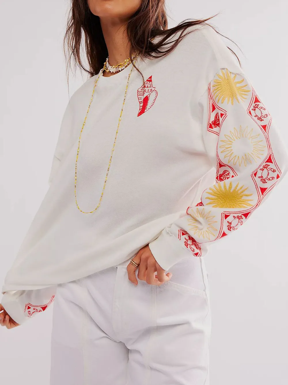 Embroidered Round Neck Long Sleeve Sweatshirt, image 5