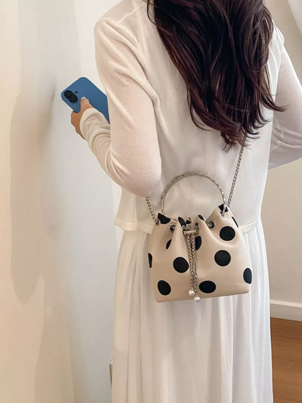 Polka Dot Bucket Crossbody Bag, image 5
