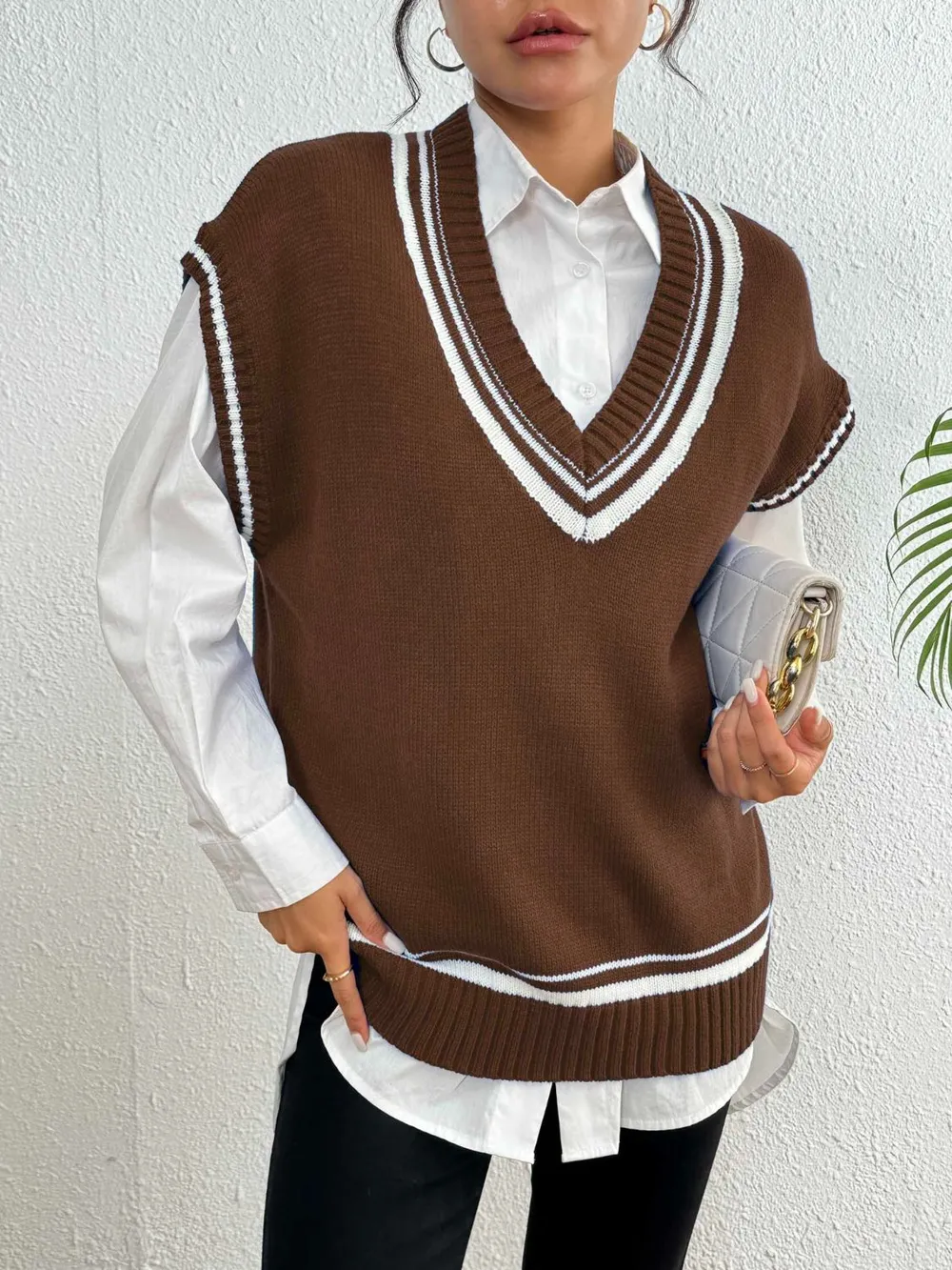 Contrast Trim V-Neck Sweater Vest, image 6