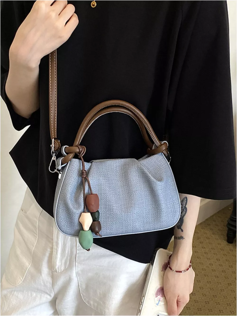 Ruched Top Handle Crossbody Bag, image 6