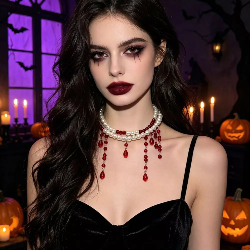Halloween Pearl Double Layered Choker Necklace, image 5
