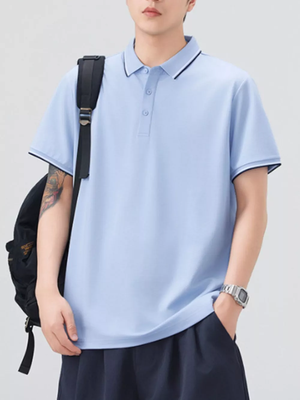 Men's Plus Size Button Detail Short Sleeve Polo, image 8