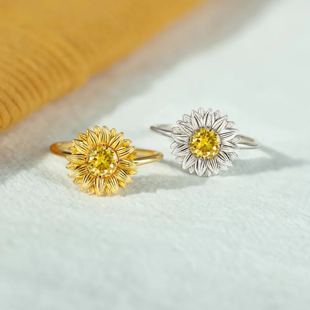 Sunflower Zircon 925 Sterling Silver Ring, image 2