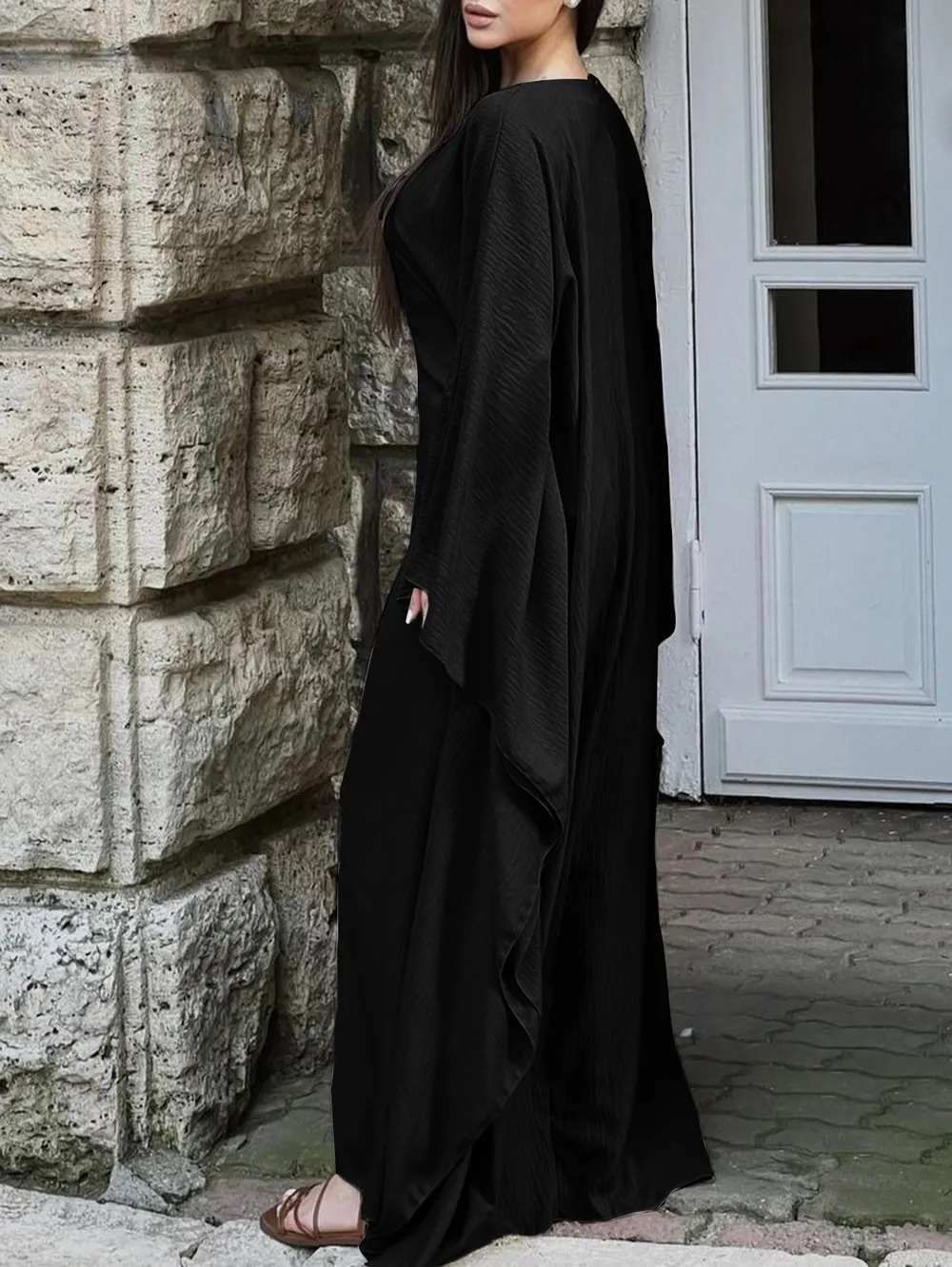 Round Neck Maxi Dress with Flowing Cape Sleeves, image 15