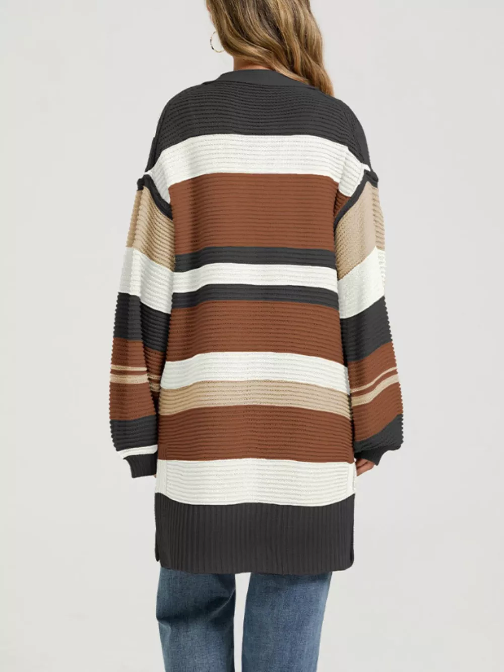 Color Block Striped Open Front Cardigan, image 2