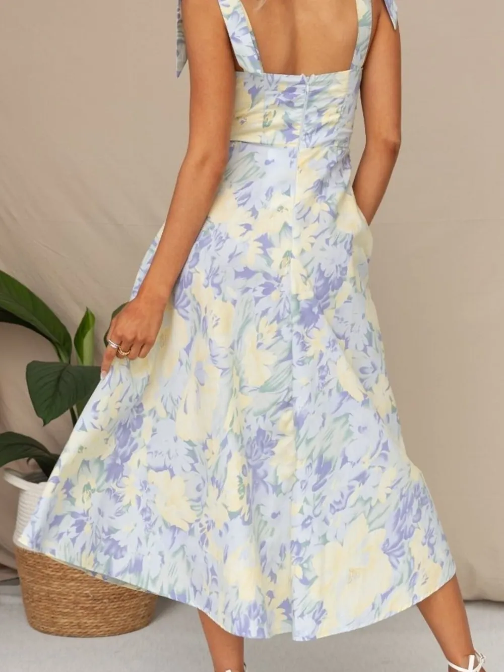 Floral Tie-Strap Sweetheart Neck Midi Dress, image 6