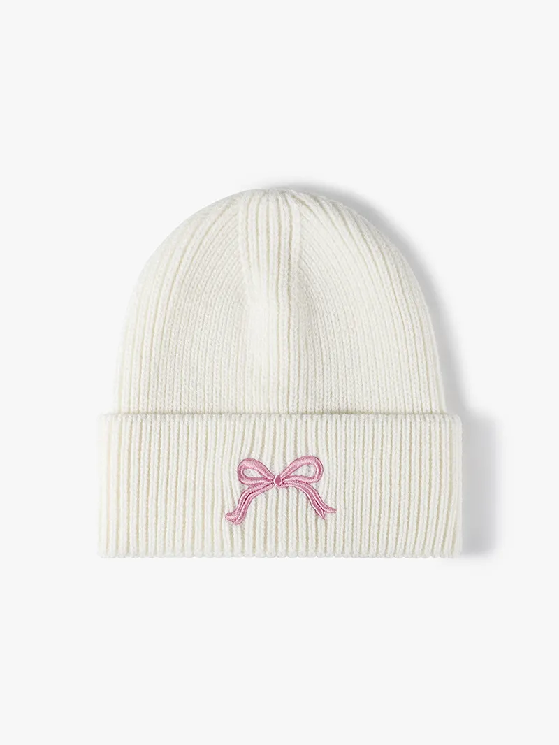 Embroidered Bow Knit Hat, image 2
