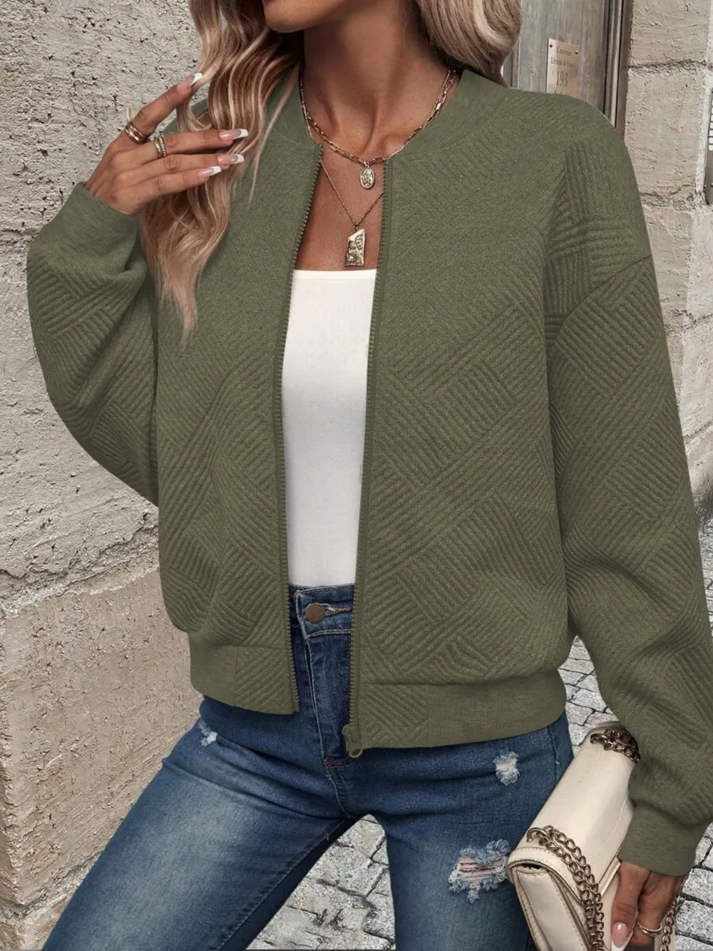 Textured Zip Up Long Sleeve Jacket, image 23