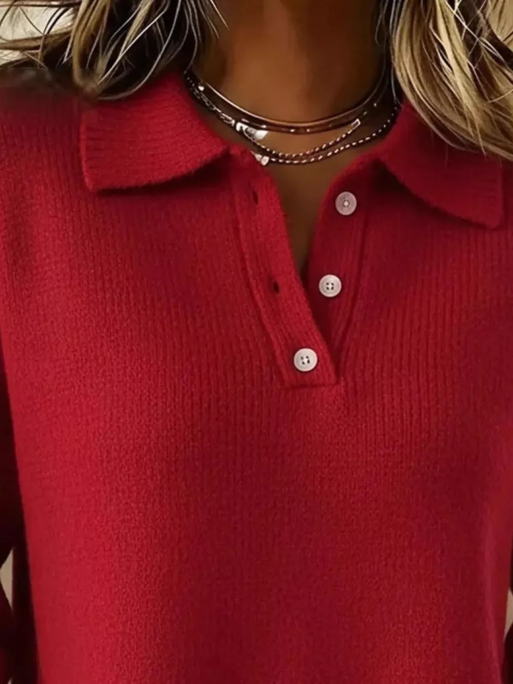 Full Size Button Detail Dropped Shoulder Sweater Plus Size, image 15