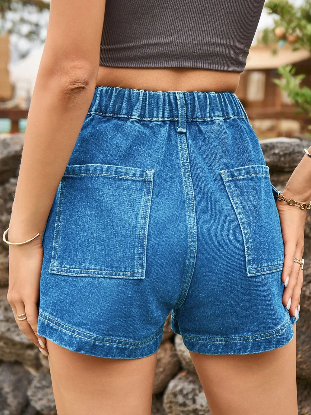 High Waist Denim Shorts with Pockets, image 19
