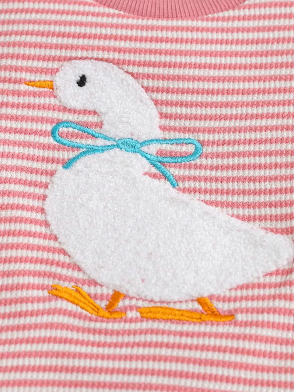 Children's Duck Embroidered Ruffle Sleeve Striped Top and Shorts Set, image 4
