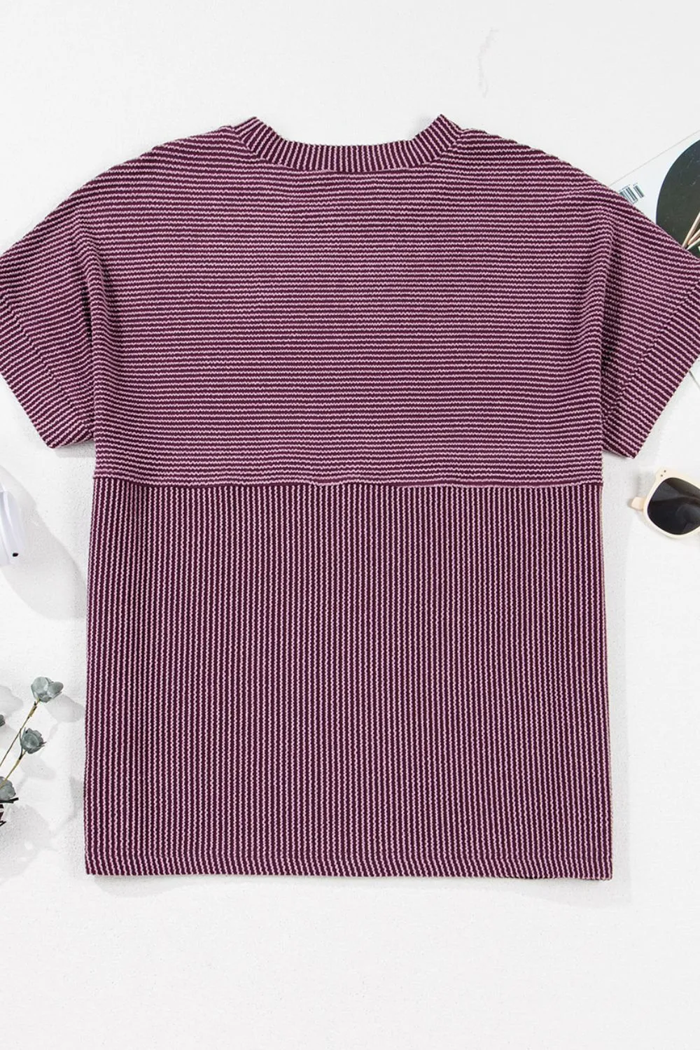 Corded Knit Mock Neck Short Sleeve T Shirt, image 6