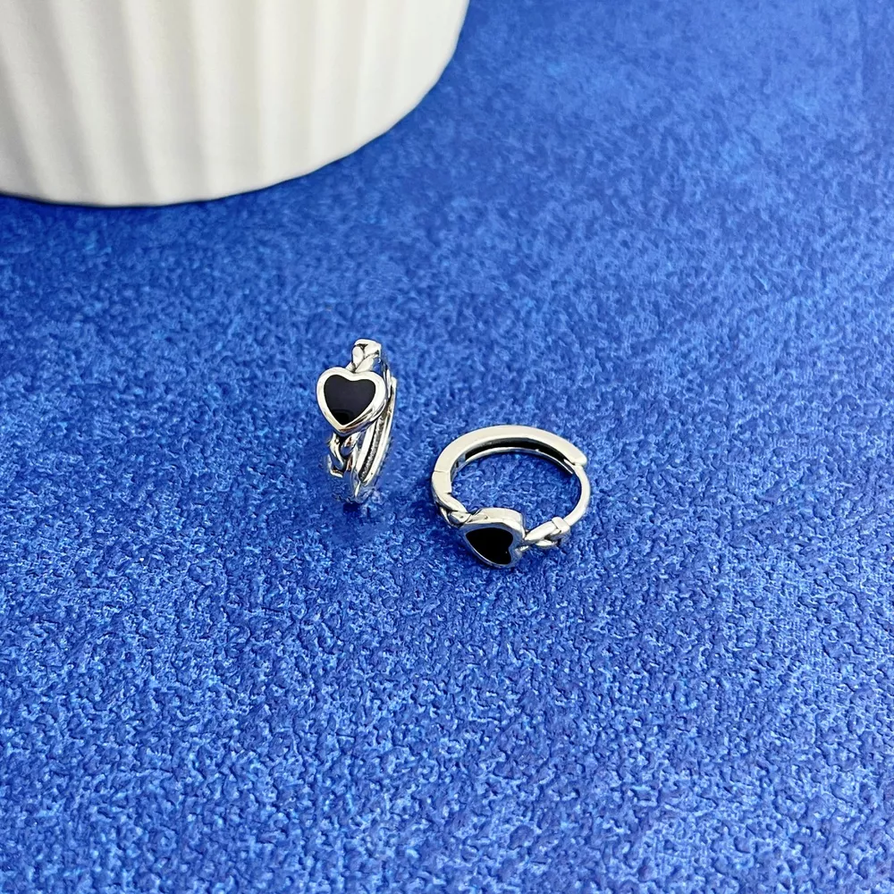 925 Sterling Silver Heart Hoop Earrings, image 3