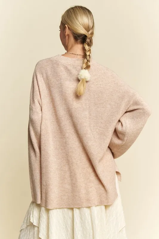 High-Low Round Neck Drop Shoulder Sweater, image 3