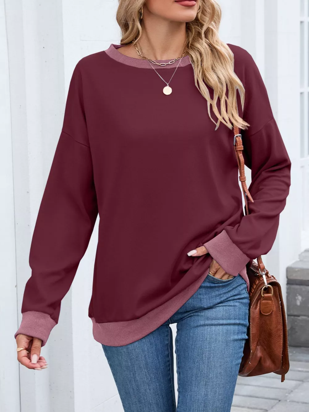Contrast Trim Long Sleeve Sweatshirt, image 27
