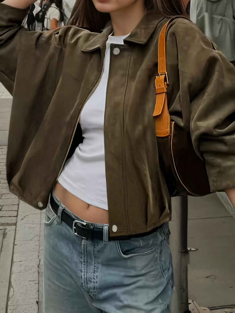 Suede Cropped Bomber Jacket, image 9