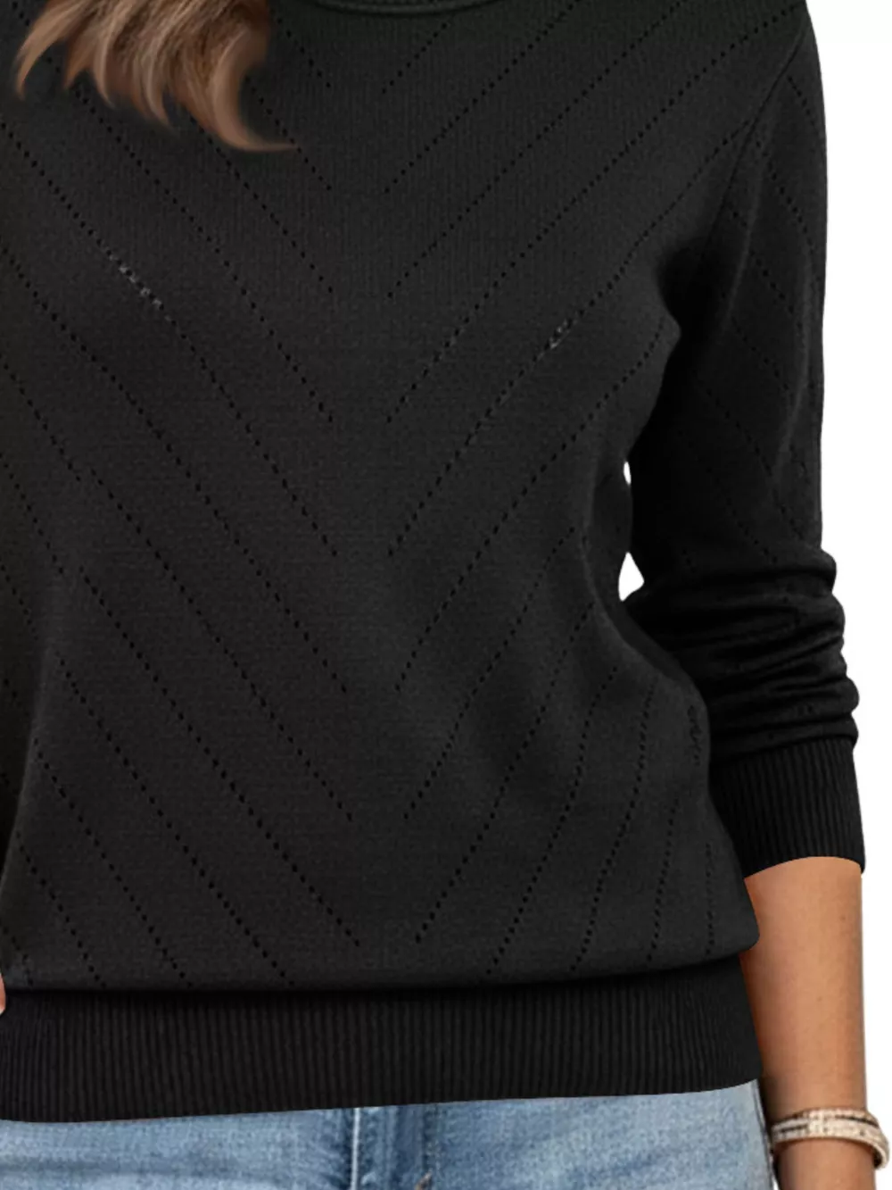 Openwork Round Neck Sweater, image 12