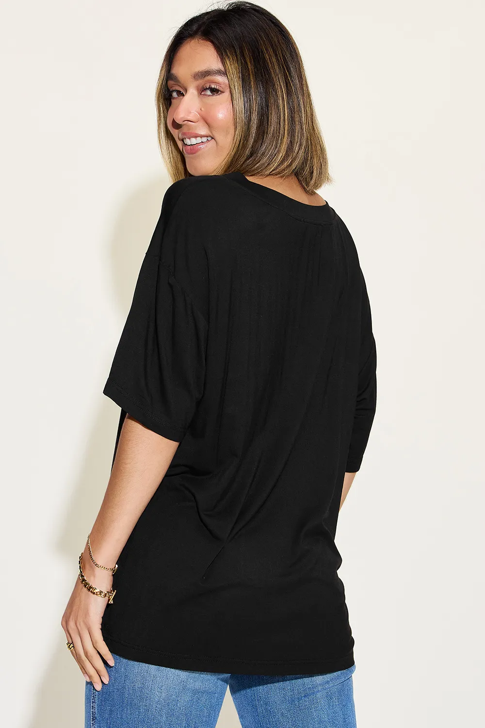 Full Size Bamboo V-Neck Drop Shoulder T-Shirt, image 19