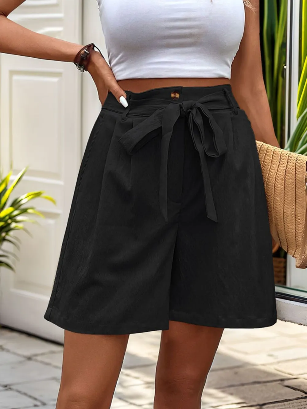 Tied High Waist Shorts with Pockets, image 11