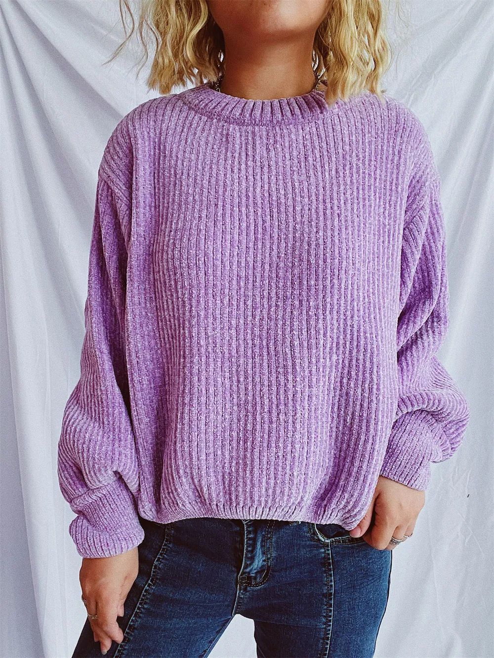 Round Neck Dropped Shoulder Long Sleeve Sweater, image 18