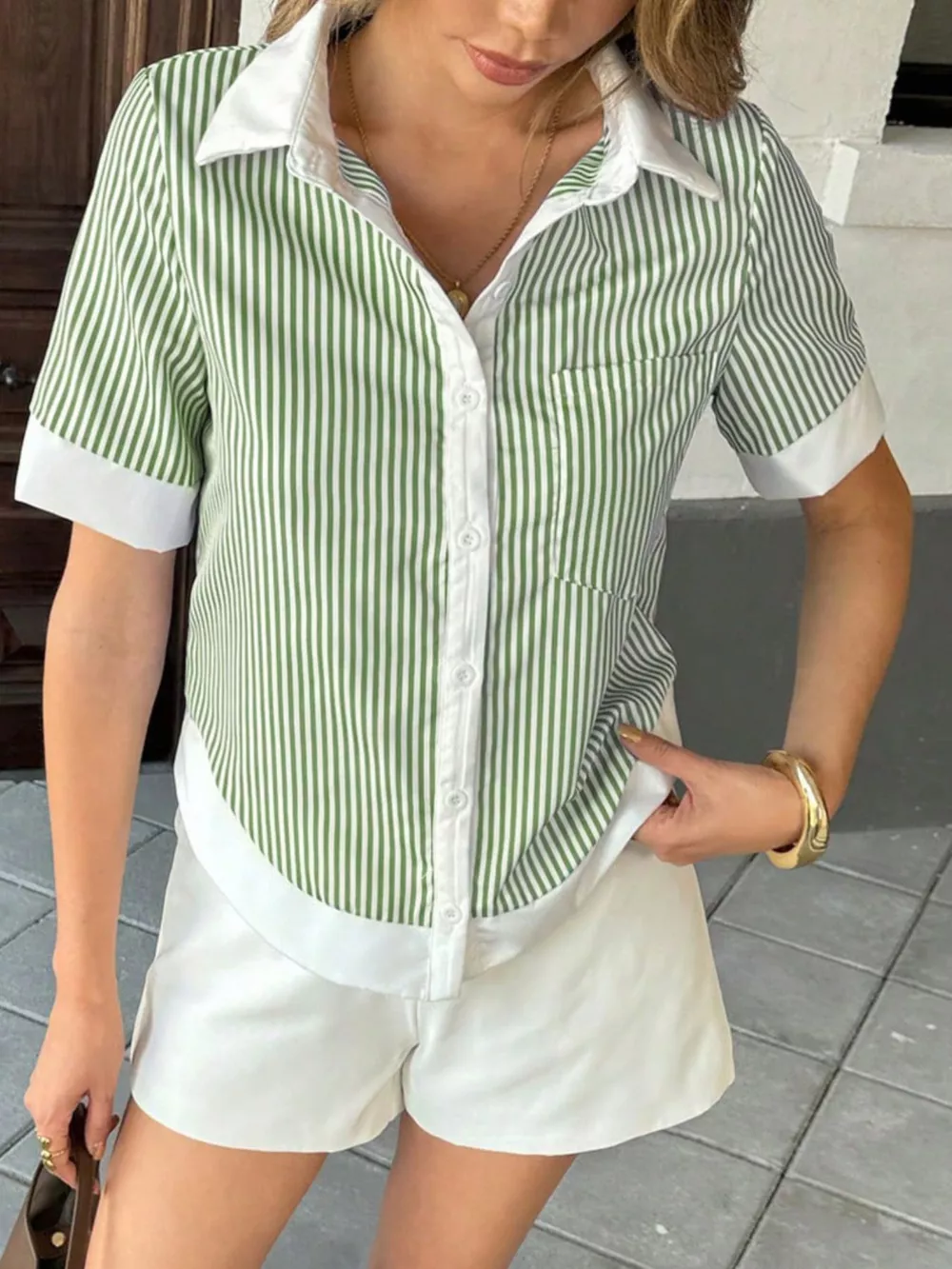 Striped Button-Down Short Sleeve Shirt, image 12