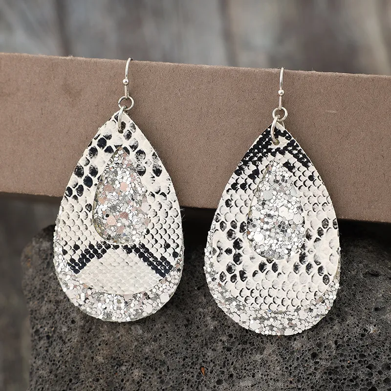PU Leather Sequin Teardrop Earrings, image 2