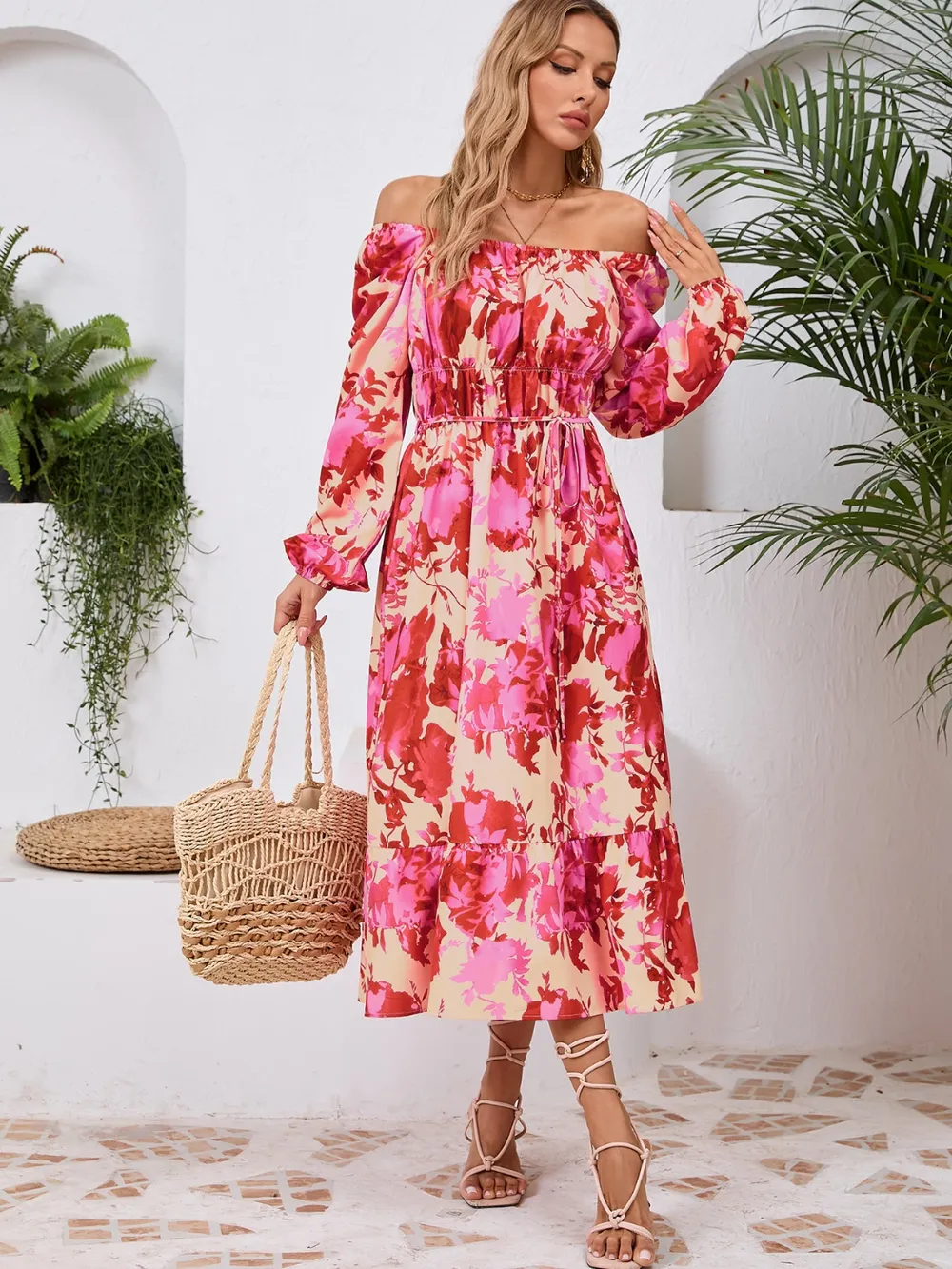 Printed Long Sleeve Midi Dress, image 19