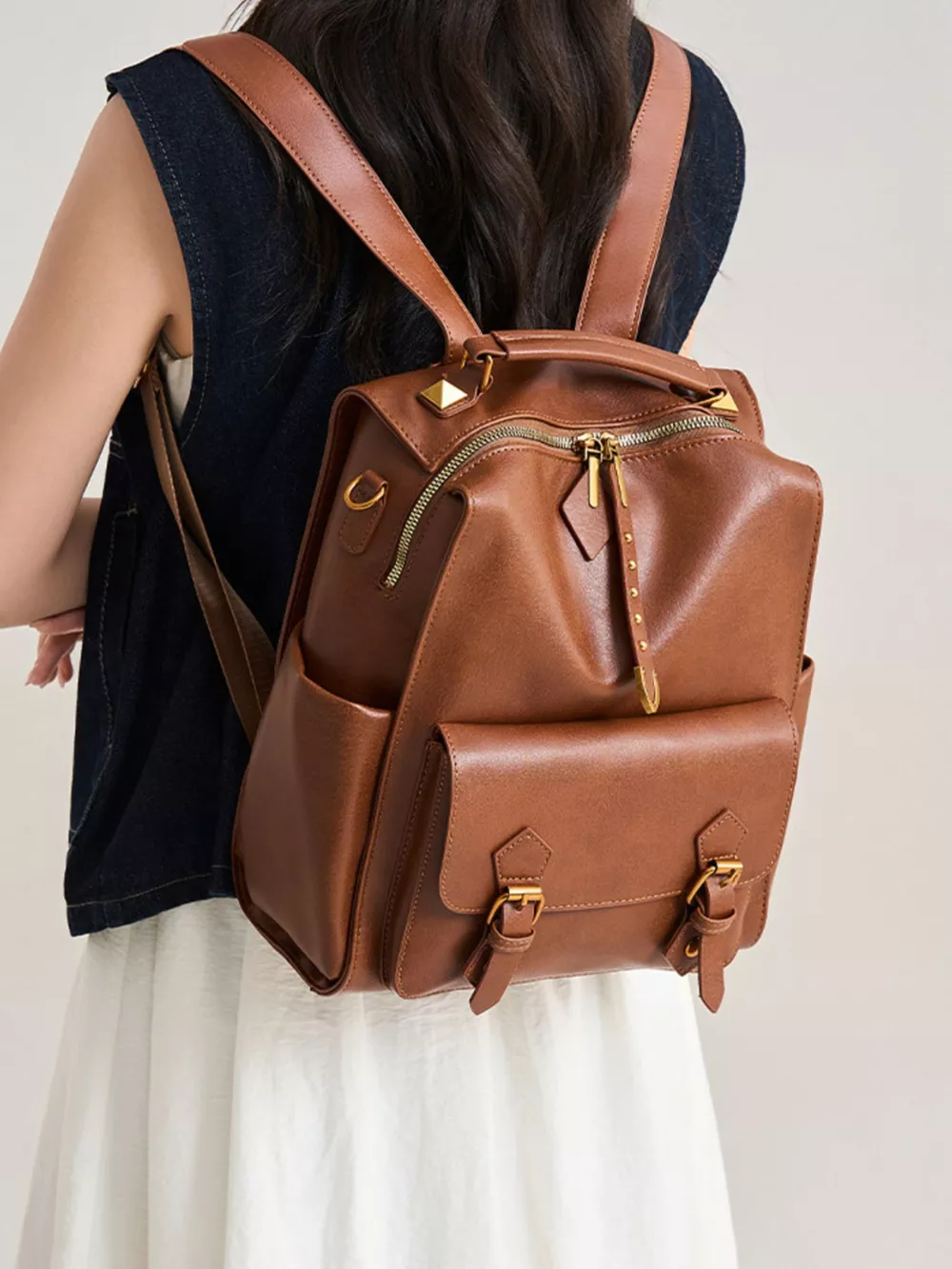 Vintage Style Leather Backpack Bag, image 2