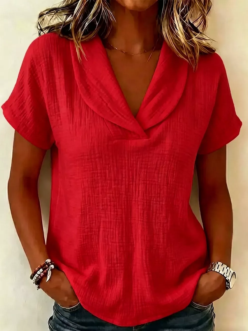 Full Size Casual Short Sleeve Textured Blouse Plus Size, image 10