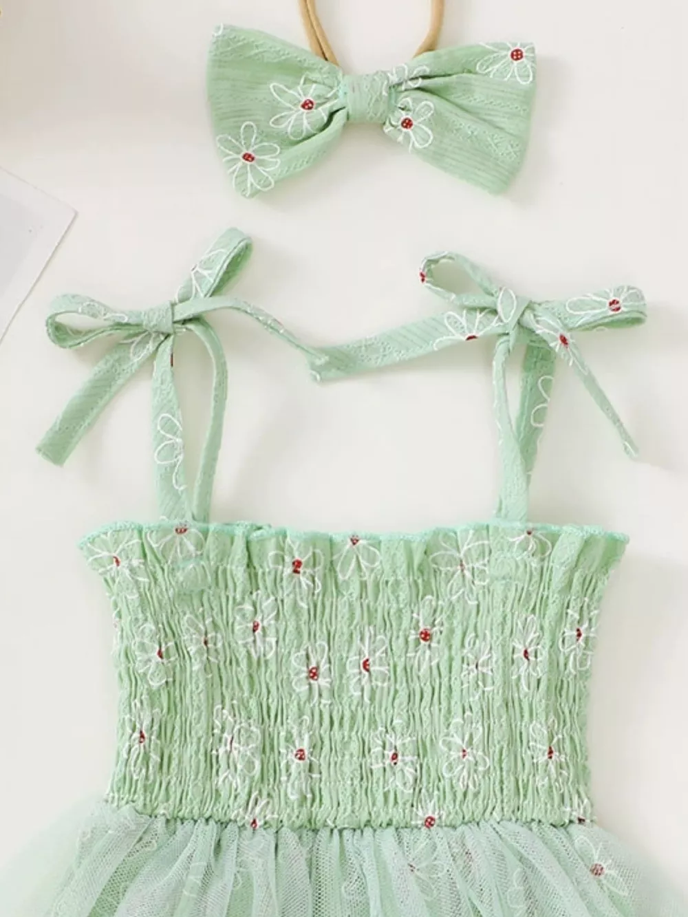 Children's Smocked Bodice Tulle Dress with Headband, image 6