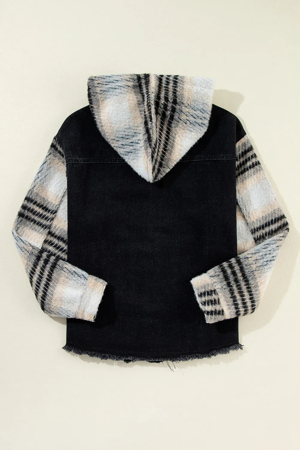Drawstring Raw Hem Button Up Hooded Denim Jacket, image 7