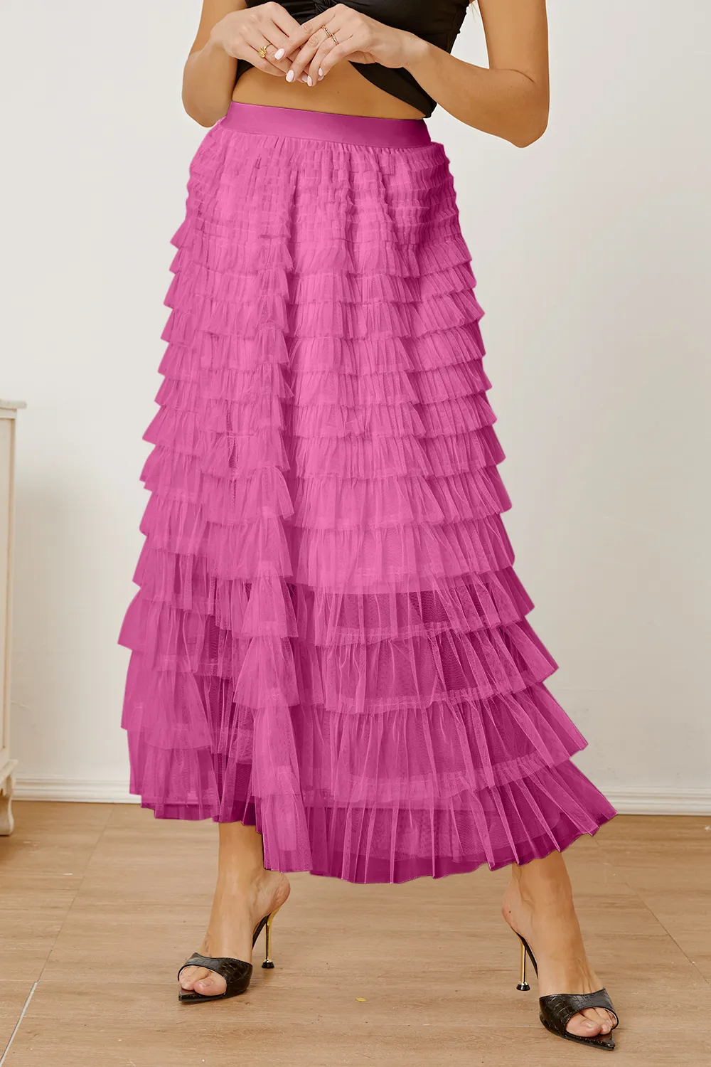 Ruched High Waist Tiered Skirt, image 12