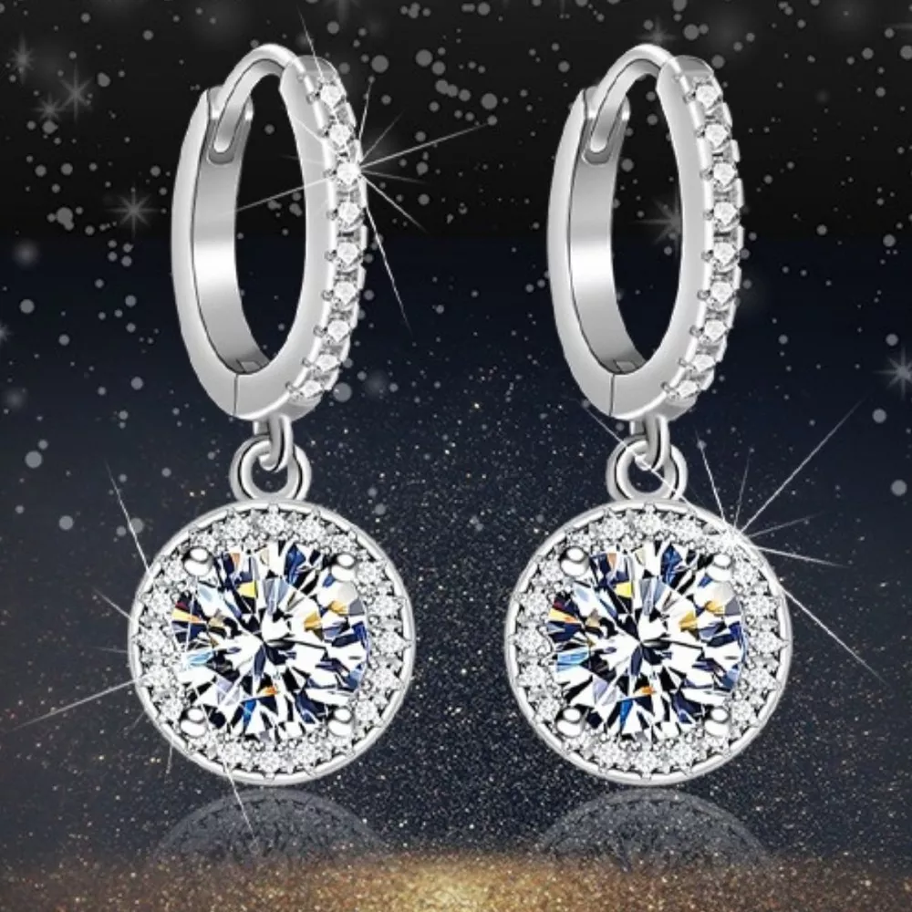 1 Carat 925 Sterling Silver Moissanite Hoop Drop Earrings, image 2