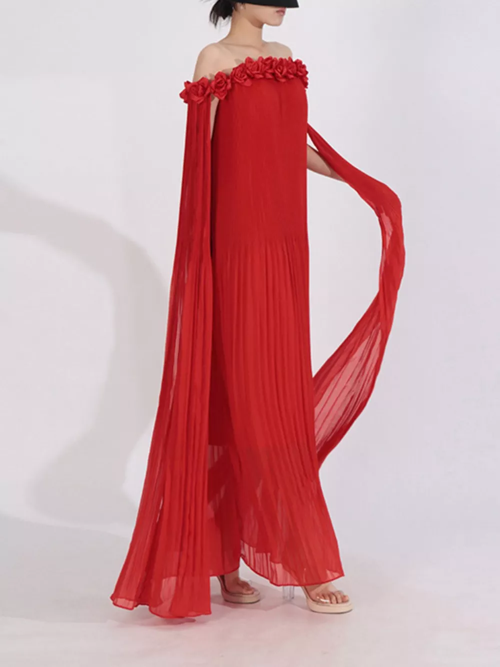 Off-Shoulder Floral Pleated Maxi Dress, image 11