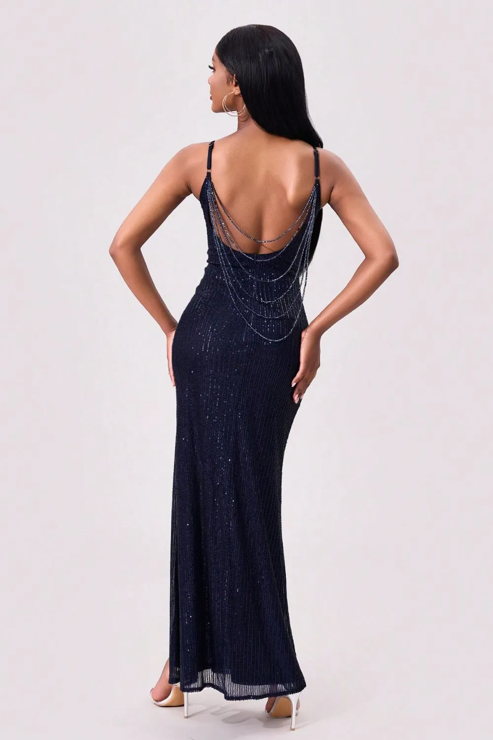 Split Sequin Backless Maxi Cami Dress, image 4