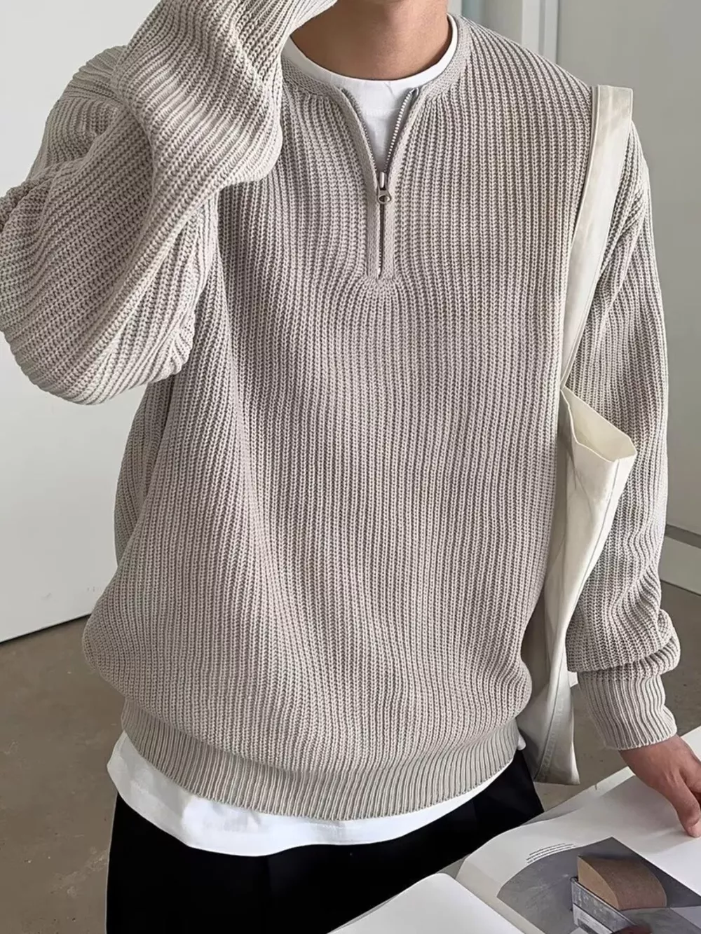 Men's Plus Size Quarter Zip Relaxed Fit Pullover Sweater, image 5
